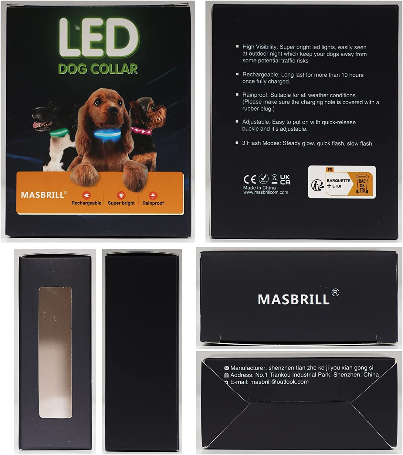 Led Dog Collar - Rechargeable, Water-Resistant, Flashing, Glowing, Night Walking Collar for Dogs - Blue, Size M (19.69*0.98Inch)