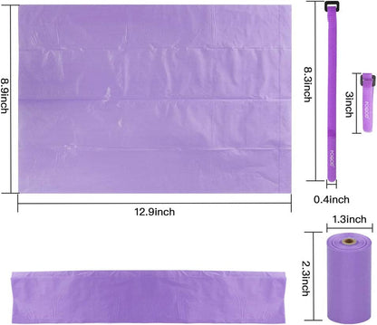 Dog Poop Bags - Leak-Proof Dog Waste Bags, Clean up Pet Poo Bag Refills 9 Rolls /135 Count, (Purple) Includes Free Bone Dispenser and D-Ring Carabiners Clip