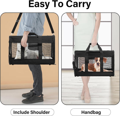 Pet Travel Carrier Soft Sided Portable Bag for Cats, Small Dogs, Kittens or Puppies 17 Lbs Max, Collapsible, Durable, Airline Approved, Travel Friendly (Medium)