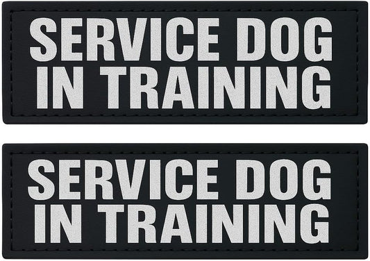 Reflective Service Dog in Training Patches with Hook Backing for Service Animal Vests /Harnesses Large (6 X 2) Inch