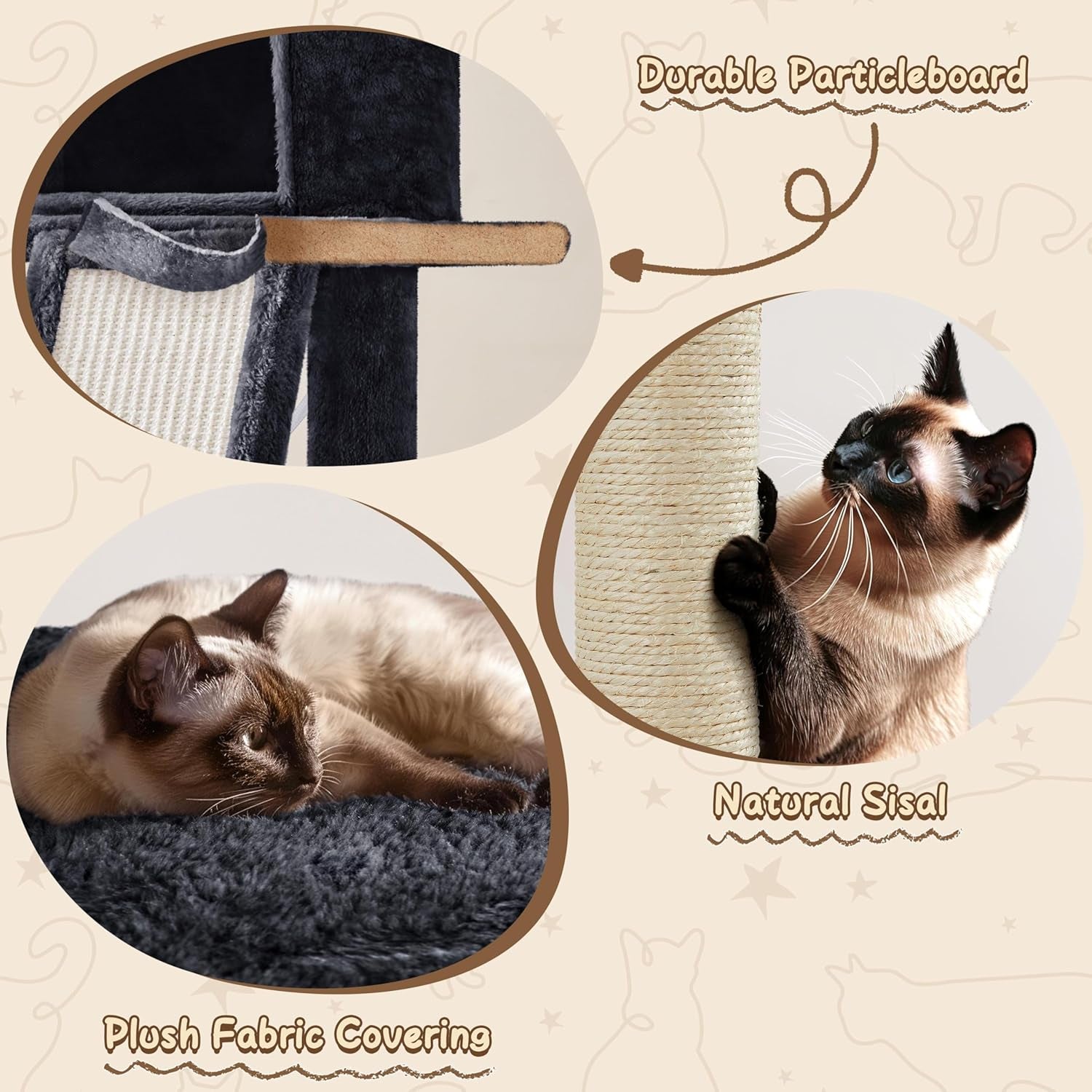 63.5In Multi-Level Cat Tree Tower Condo with Scratching Posts, Platform & Hammock, Cat Activity Center Play Furniture for Kittens, Cats & Pets