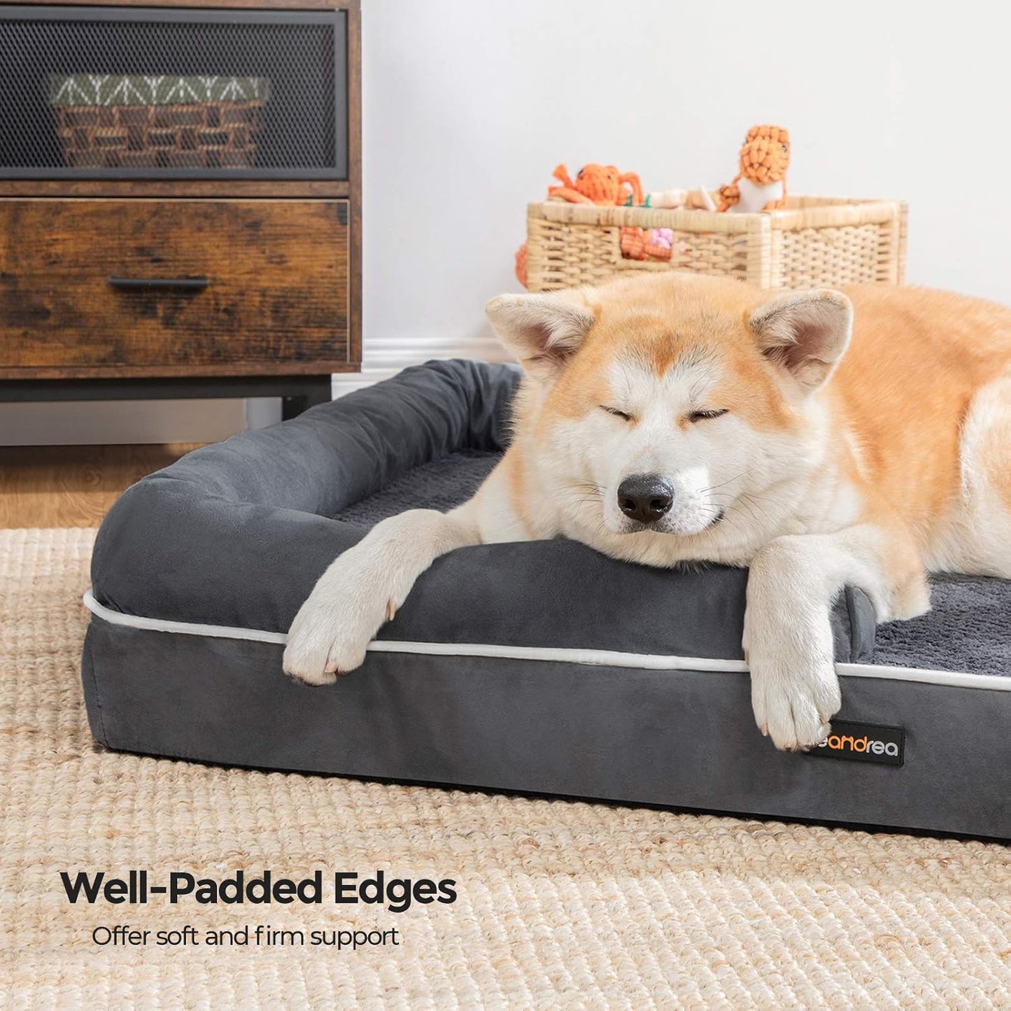 Dog Bed, Orthopedic Sofa, Memory Foam Mat, Removable Cover, 44 X 34 X 7.9 Inches, Dark Gray UPGW068G01