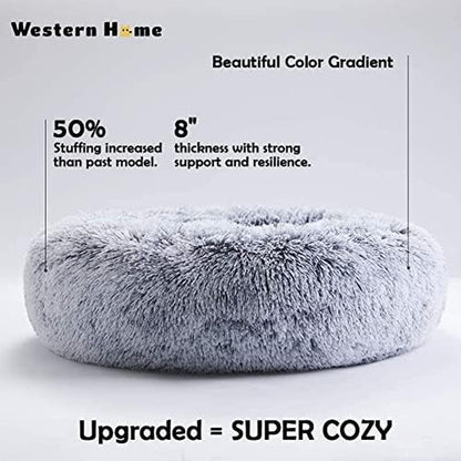 Faux Fur Dog & Cat Bed, Calming Donut Cuddler, Anti-Anxiety round Warm Washable Bed for Small to Large Pets
