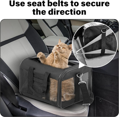 Pet Travel Carrier Soft Sided Portable Bag for Cats, Small Dogs, Kittens or Puppies 17 Lbs Max, Collapsible, Durable, Airline Approved, Travel Friendly (Medium)