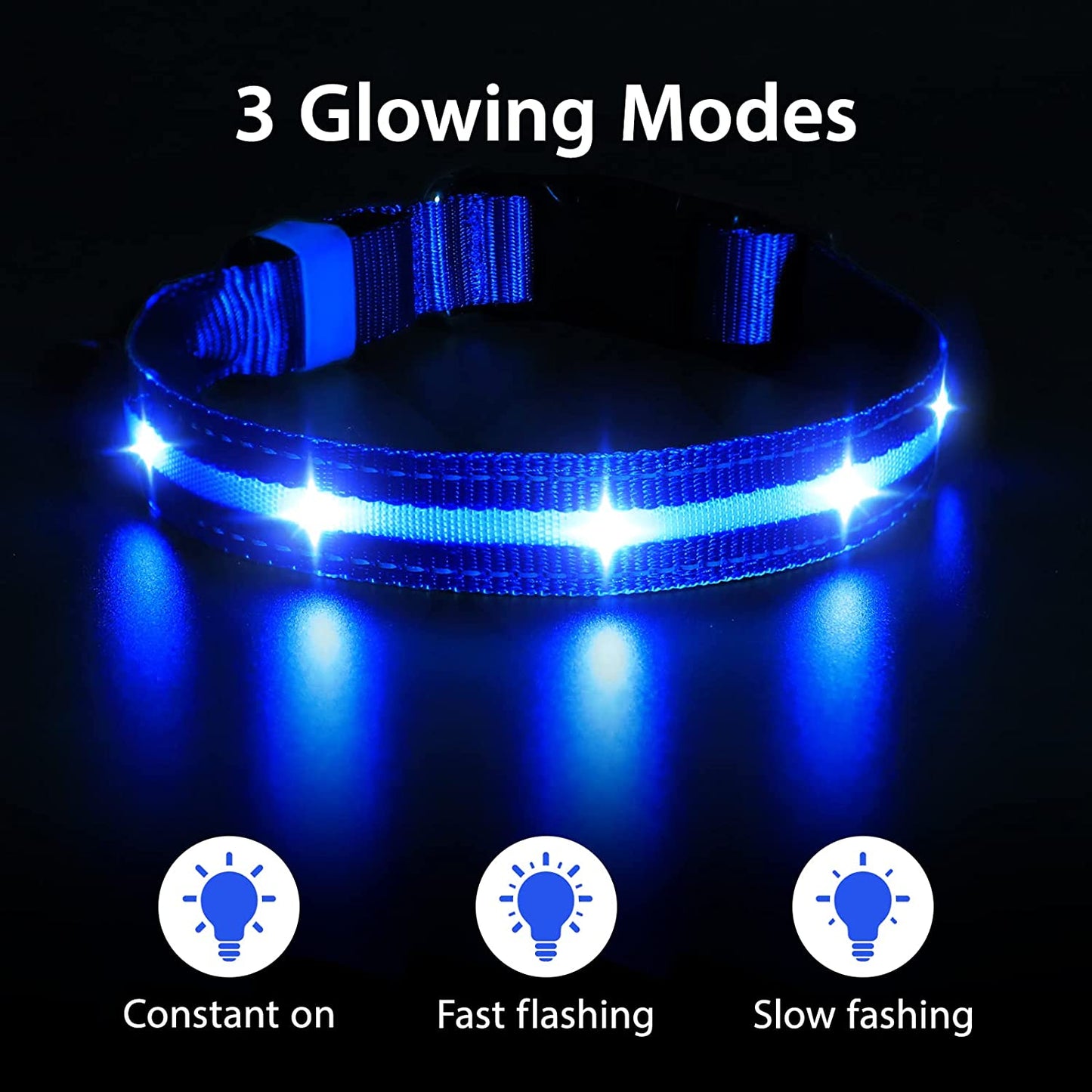 Led Dog Collar - Rechargeable, Water-Resistant, Flashing, Glowing, Night Walking Collar for Dogs - Blue, Size M (19.69*0.98Inch)