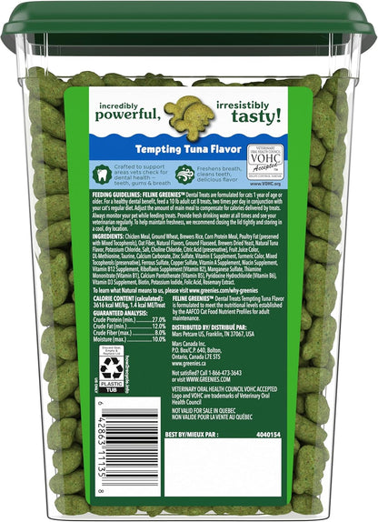 Feline Veterinarian-Recommended Adult Natural Dental Cat Treats, Tempting Tuna Flavor, 9.75 Oz. Tub