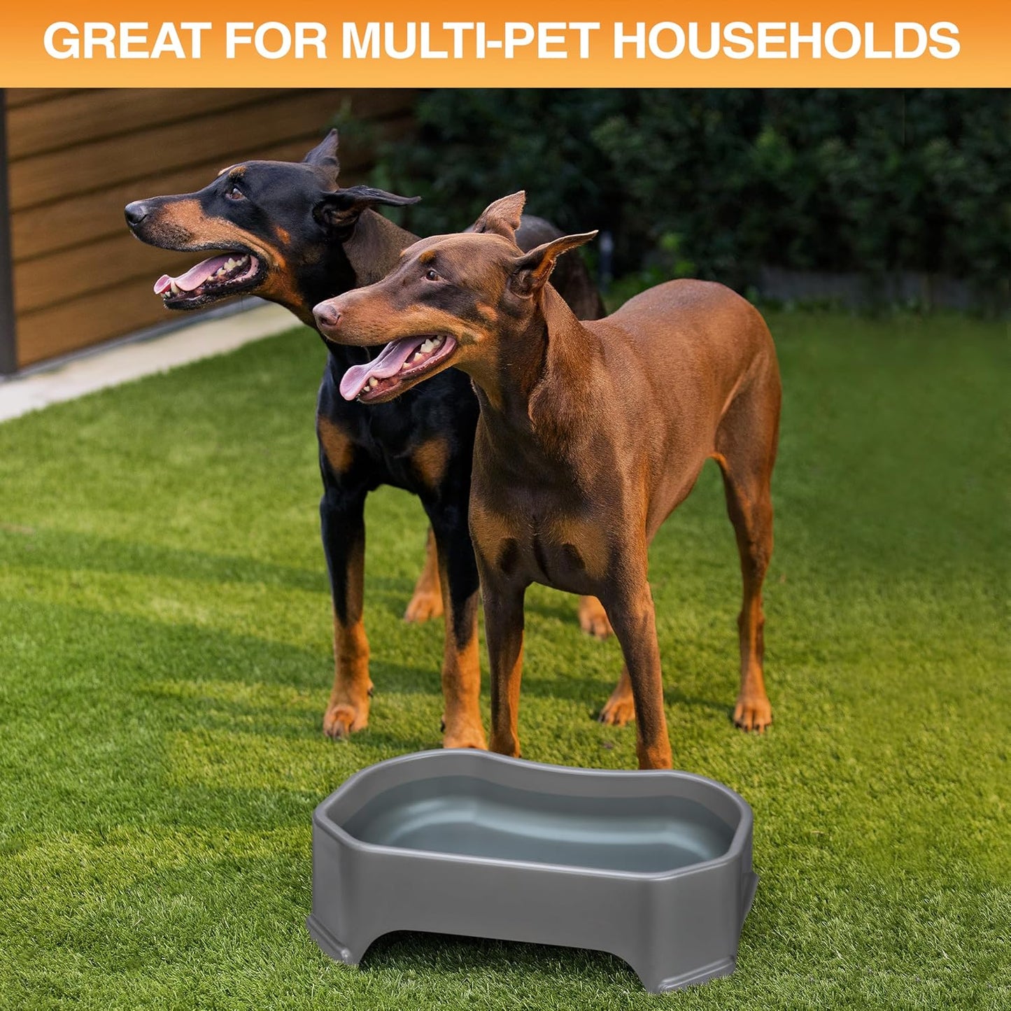 Large Water Bowl for Dogs, Outdoor Dog Water Bowl (1.25 Gallon Extra-Large Capacity), Big Trough Style Food Dish for Indoors or Outside, No Spill Large Dog Bowls, Gunmetal Grey