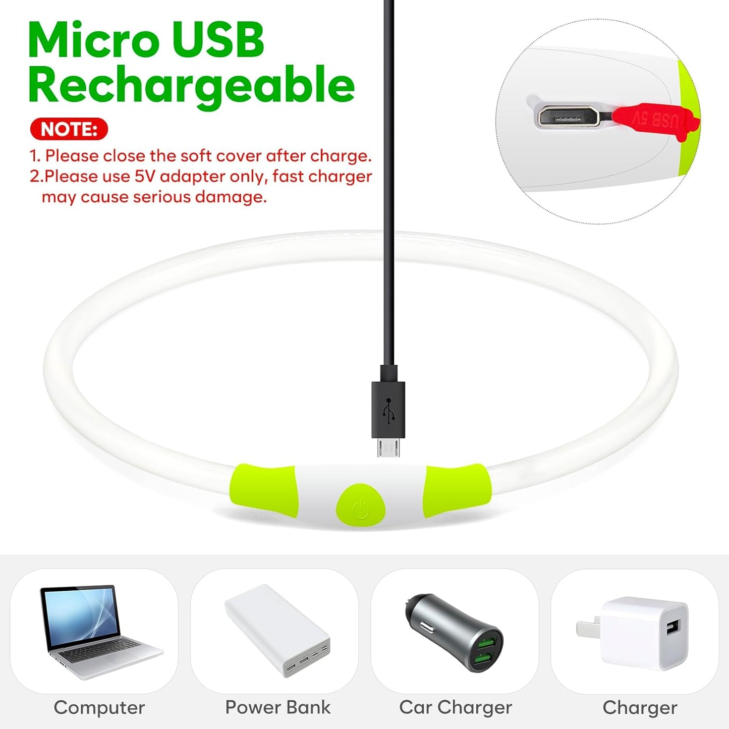 Light up Dog Collars, USB Rechargeable LED Dog Collar, TPU Cuttable Dog Glow Collar, High Visibility Puppy Collar Safety Dog Lights for Night Walking(Green)