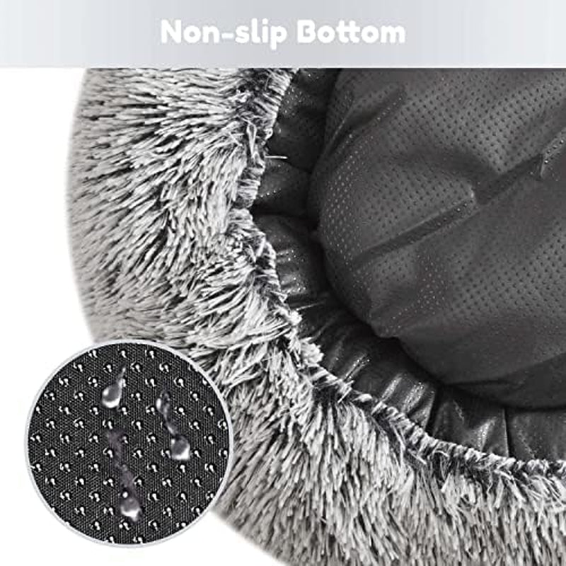 Faux Fur Dog & Cat Bed, Calming Donut Cuddler, Anti-Anxiety round Warm Washable Bed for Small to Large Pets