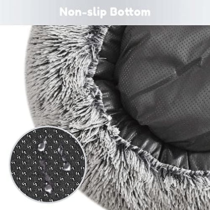 Faux Fur Dog & Cat Bed, Calming Donut Cuddler, Anti-Anxiety round Warm Washable Bed for Small to Large Pets