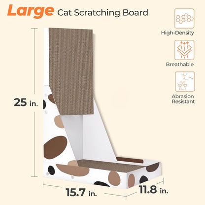 Cat Scratcher L Shape, 25" Cat Scratching Post for Indoor Cats Adults with Cat Scratch Box and Cat Sratching Board, Vertical Wall Cat Scratch Pad Bed