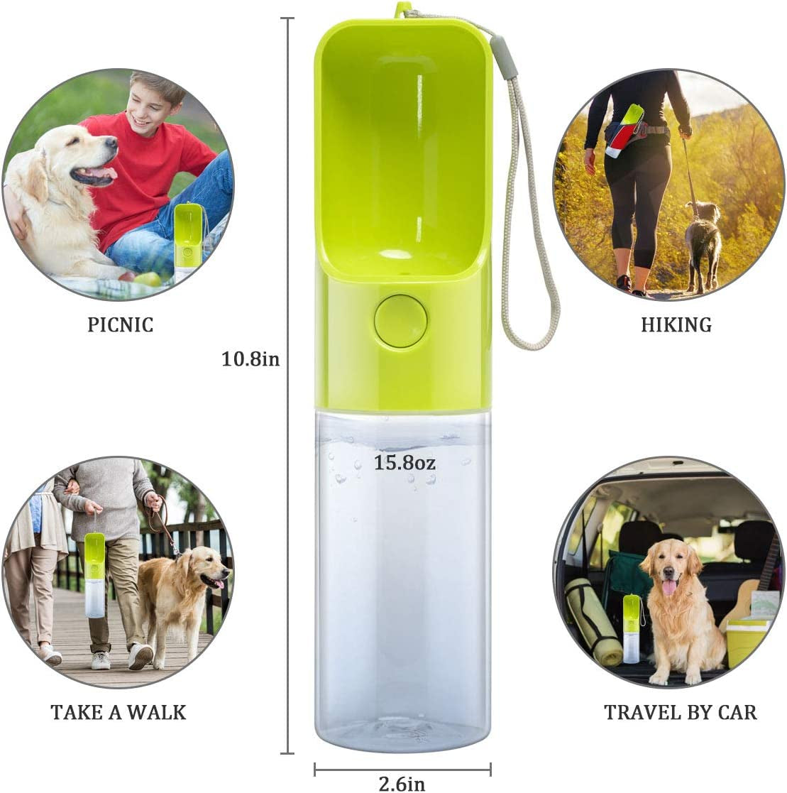 Dog Water Bottle Dispenser,Water Bottle for Dogs,Portable Dog Water Bottles for Walking Travel Pet Doggie Drinking Cup 15Oz (Green)