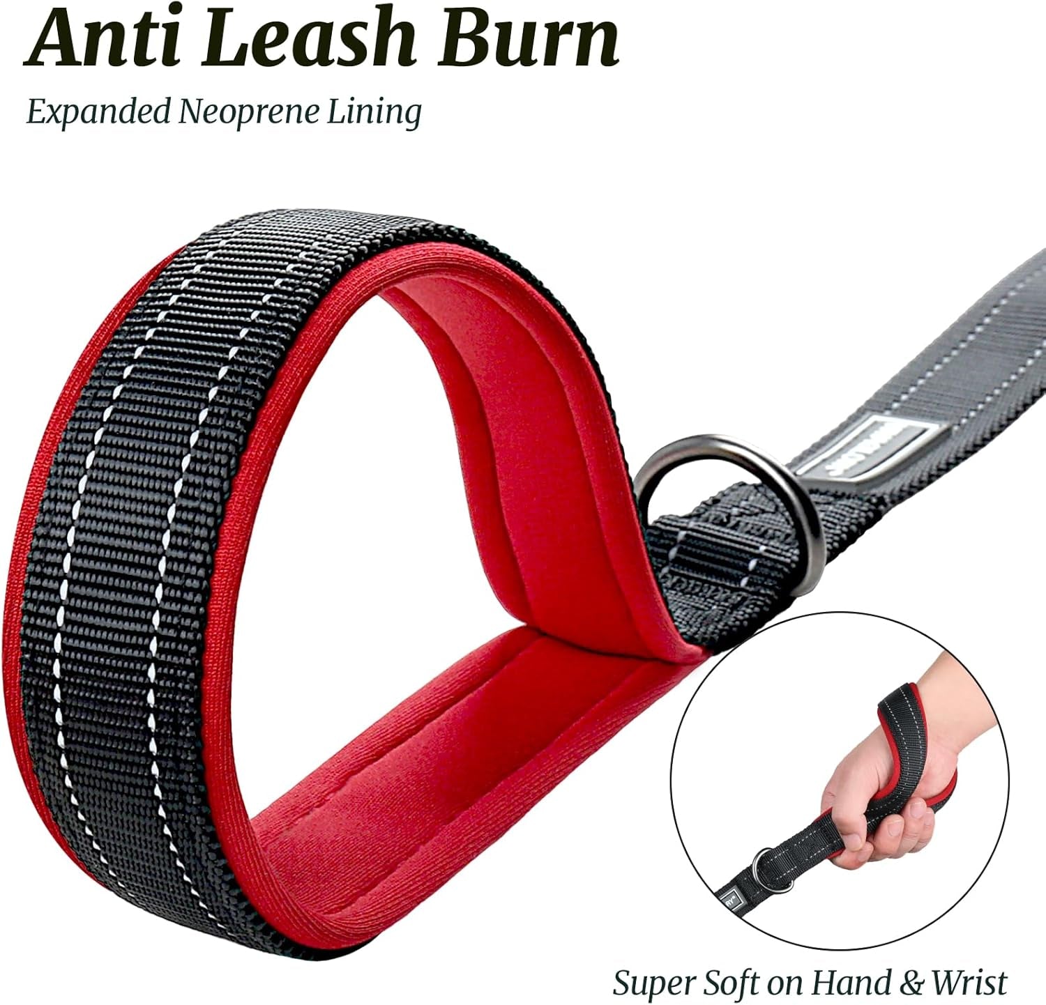 Short Dog Leash Closelyt Traffic Leash for Dog with Soft Padded Handle for Training & Walking, Padded Neoprene & Heavy Duty, 30Inch, Black/Red