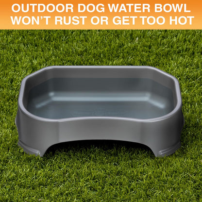 Large Water Bowl for Dogs, Outdoor Dog Water Bowl (1.25 Gallon Extra-Large Capacity), Big Trough Style Food Dish for Indoors or Outside, No Spill Large Dog Bowls, Gunmetal Grey